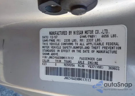 2008 Infiniti G37 Journey from USA, damaged, VIN JNKCV64E98M117117